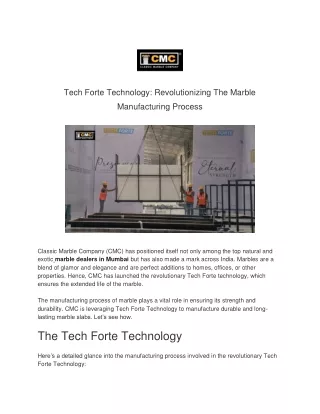 Tech Forte Technology - Revolutionizing The Marble Manufacturing Process
