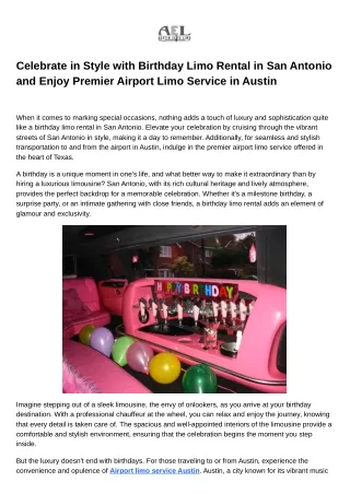 Celebrate in Style with Birthday Limo Rental in San Antonio