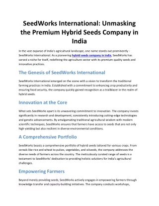 SeedWorks International: Unmasking the Premium Hybrid Seeds Company in India