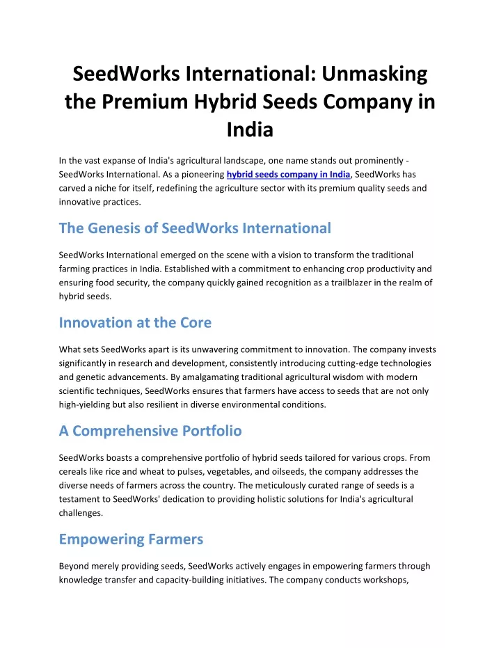 seedworks international unmasking the premium