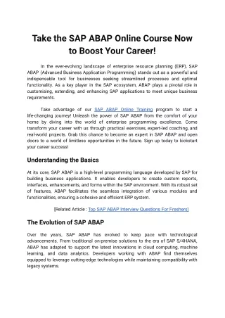 Take the SAP ABAP Online Course Now to Boost Your Career