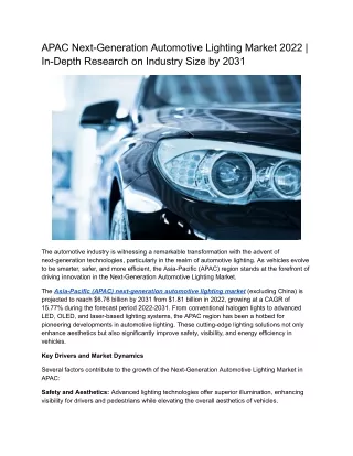 APAC Next-Generation Automotive Lighting Market Analysis 2022-2031