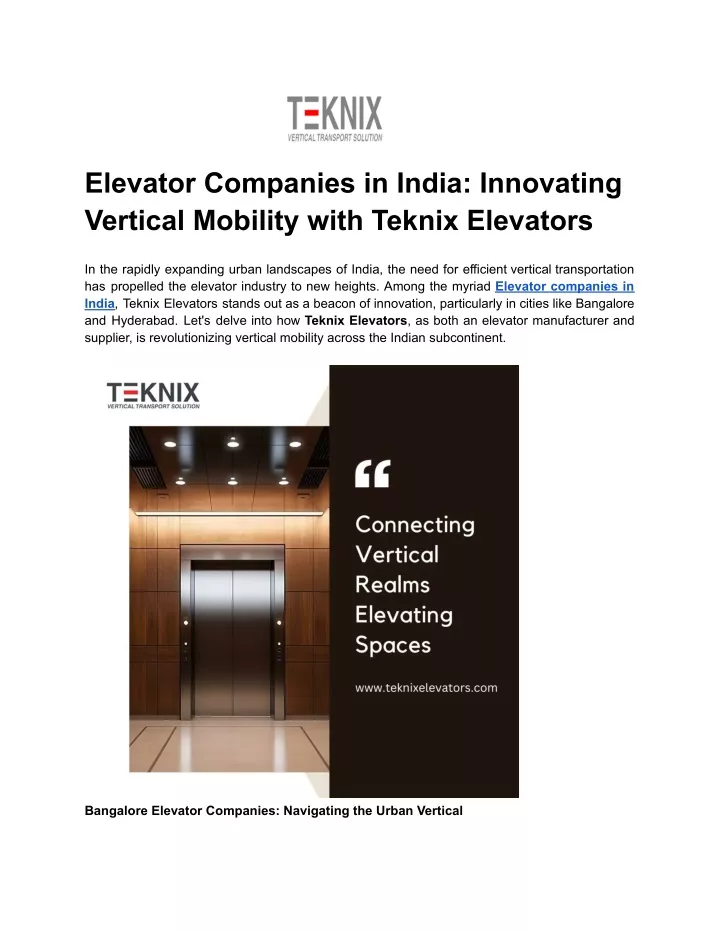 elevator companies in india innovating vertical