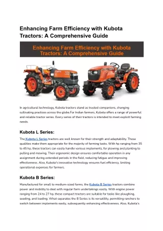 Enhancing Farm Efficiency with Kubota Tractors_ A Comprehensive Guide