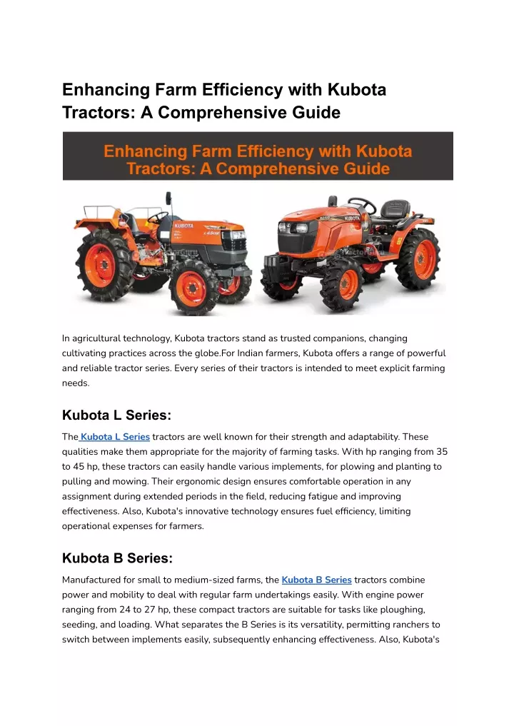 enhancing farm efficiency with kubota tractors