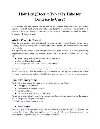 How long does it typically take for concrete to cure