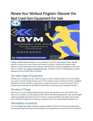 Renew Your Workout Program Discover the Best Used Gym Equipment For Sale