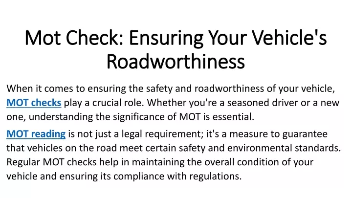 mot check ensuring your vehicle s roadworthiness