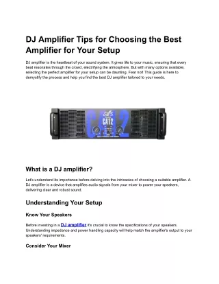 A Guide to Choosing the Best DJ Amplifier for Your Setup