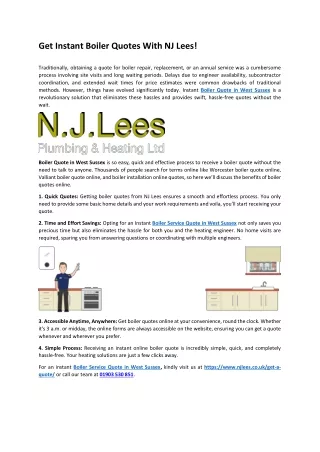 Get Instant Boiler Quotes With NJ Lees!