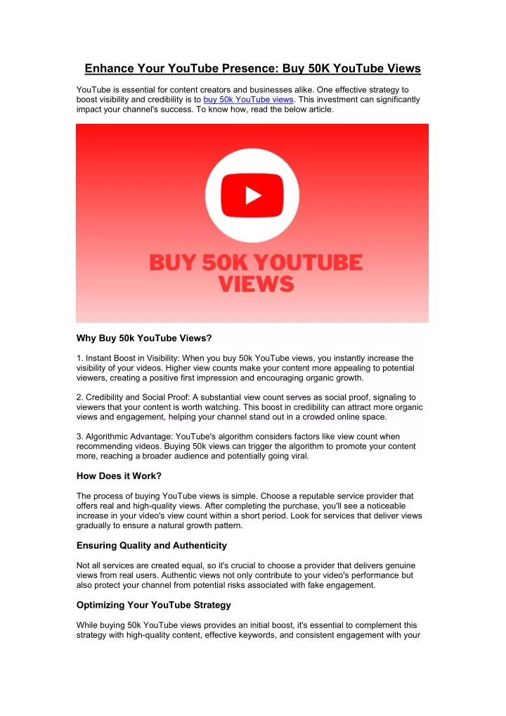 enhance your youtube presence buy 50k youtube