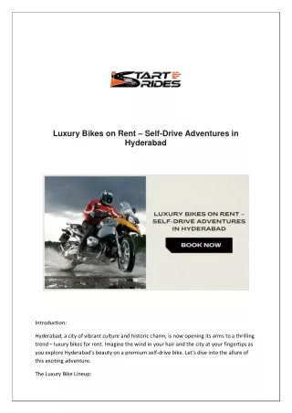 Luxury Bikes on Rent – Self-Drive Adventures in Hyderabad