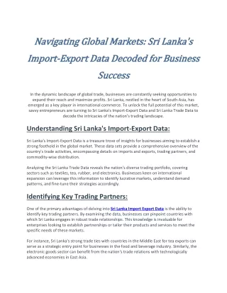Navigating Global Markets Sri Lanka's Import-Export Data Decoded for Business Success