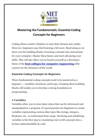 Mastering the Fundamentals: Essential Coding Concepts for Beginners