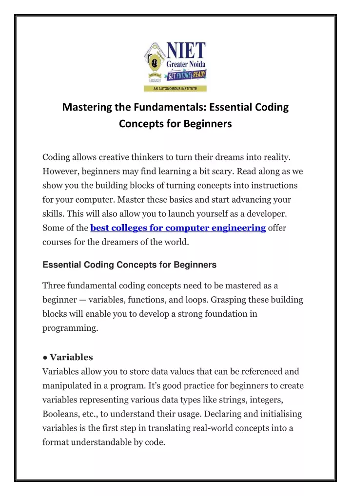 mastering the fundamentals essential coding