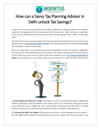 How can a savvy tax planning advisor in Delhi unlock Tax Savings
