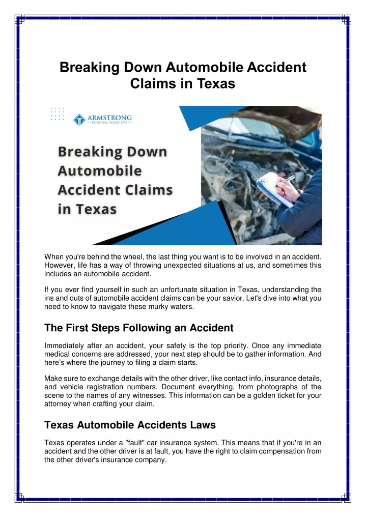 breaking down automobile accident claims in texas