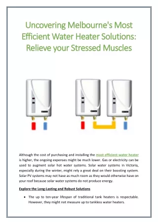 Uncovering Melbourne's Most Efficient Water Heater Solutions: Relieve your Stres
