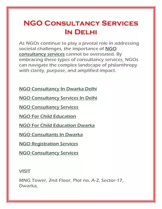 NGO Consultancy Services In Delhi