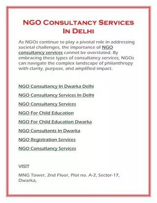 ngo consultancy services in delhi