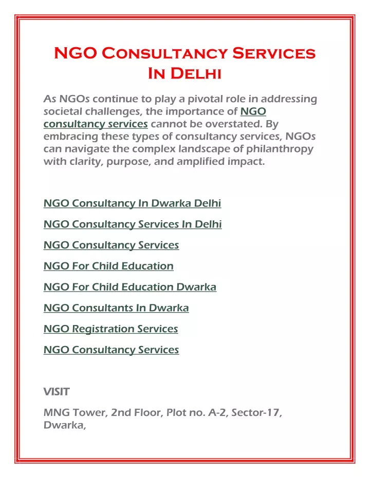 ngo consultancy services in delhi