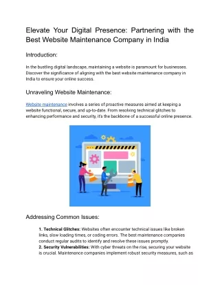 Elevate Your Digital Presence: Partnering with the Best Website Maintenance Comp