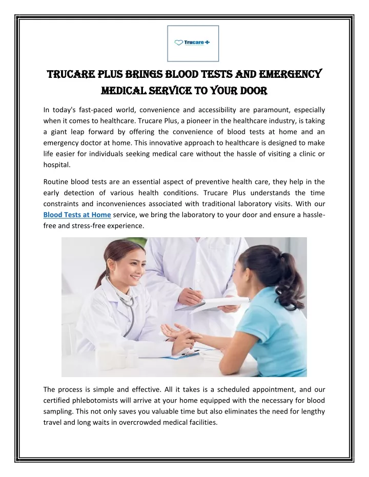 trucare plus brings blood tests and emergency