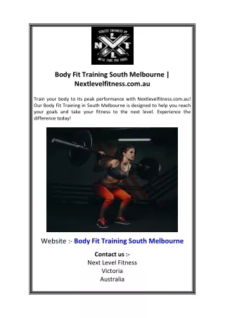 Body Fit Training South Melbourne  Nextlevelfitness.com.au