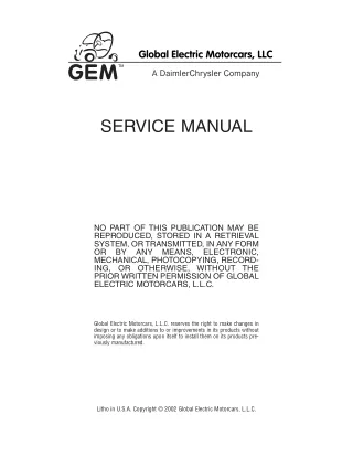 2005 GEM Global Electric Motorcars Service Repair Manual