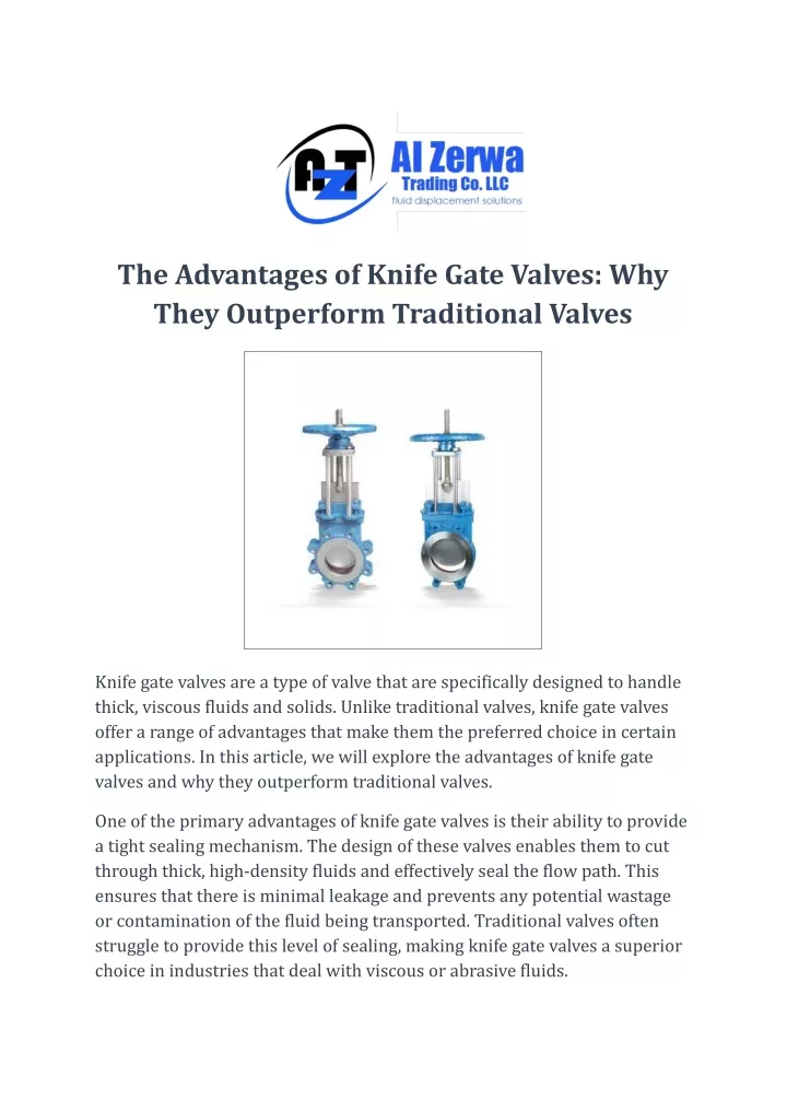 the advantages of knife gate valves why they