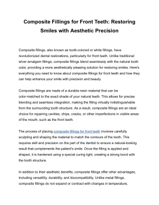 Composite Fillings for Front Teeth_ Restoring Smiles with Aesthetic Precision