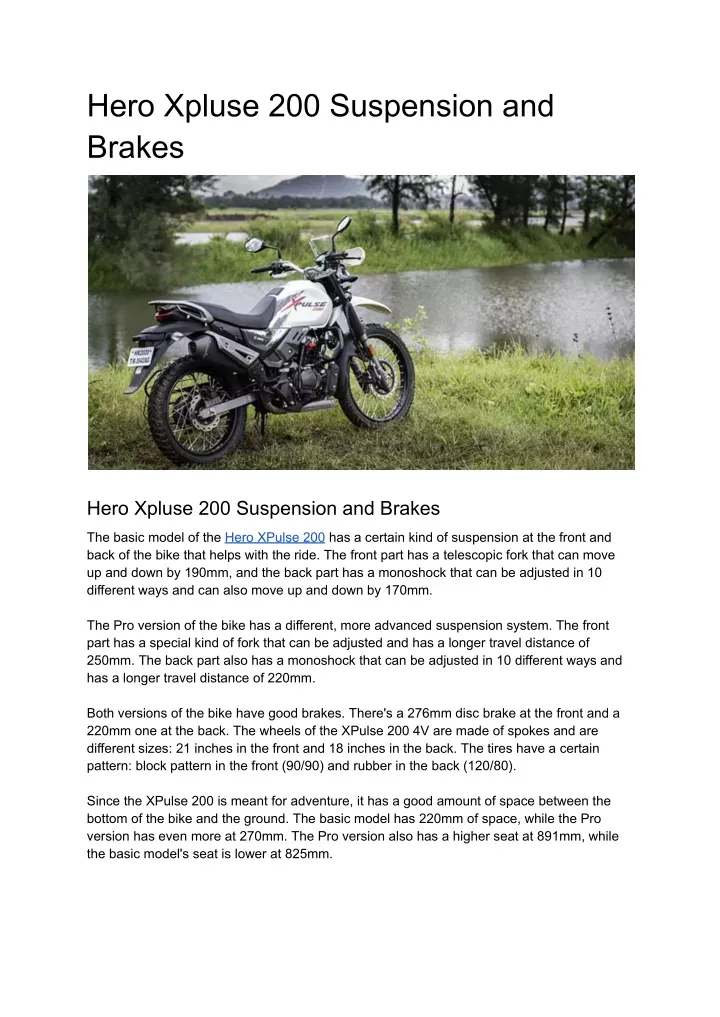 hero xpluse 200 suspension and brakes