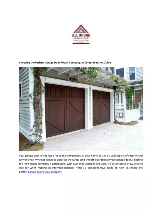 Choosing the Perfect Garage Door Repair Company A Comprehensive Guide