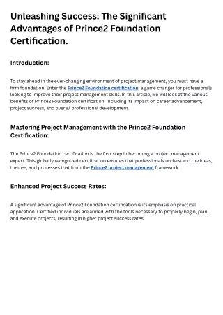 Unleashing Success The Significant Advantages of Prince2 Foundation Certification.