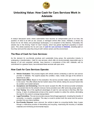 How Cash for Cars Services Work in Adelaide