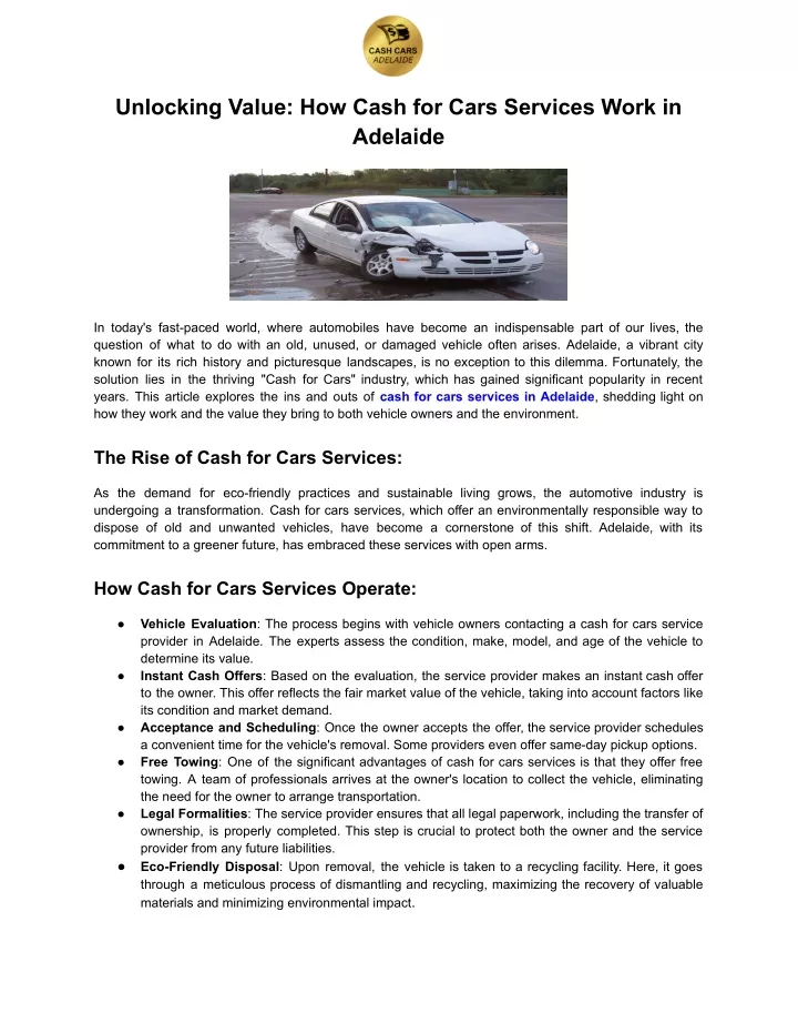 unlocking value how cash for cars services work