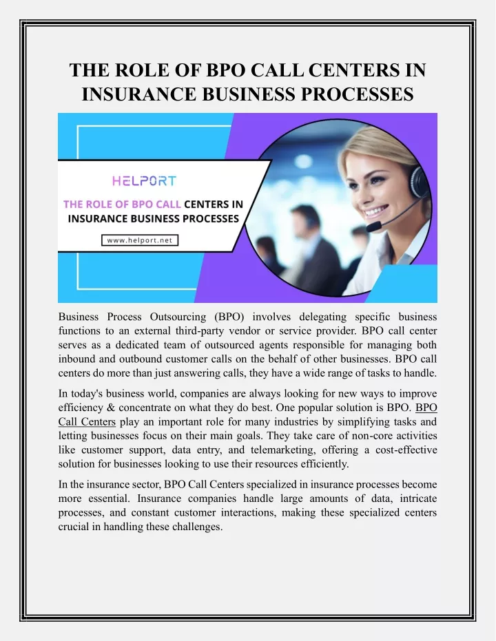 the role of bpo call centers in insurance