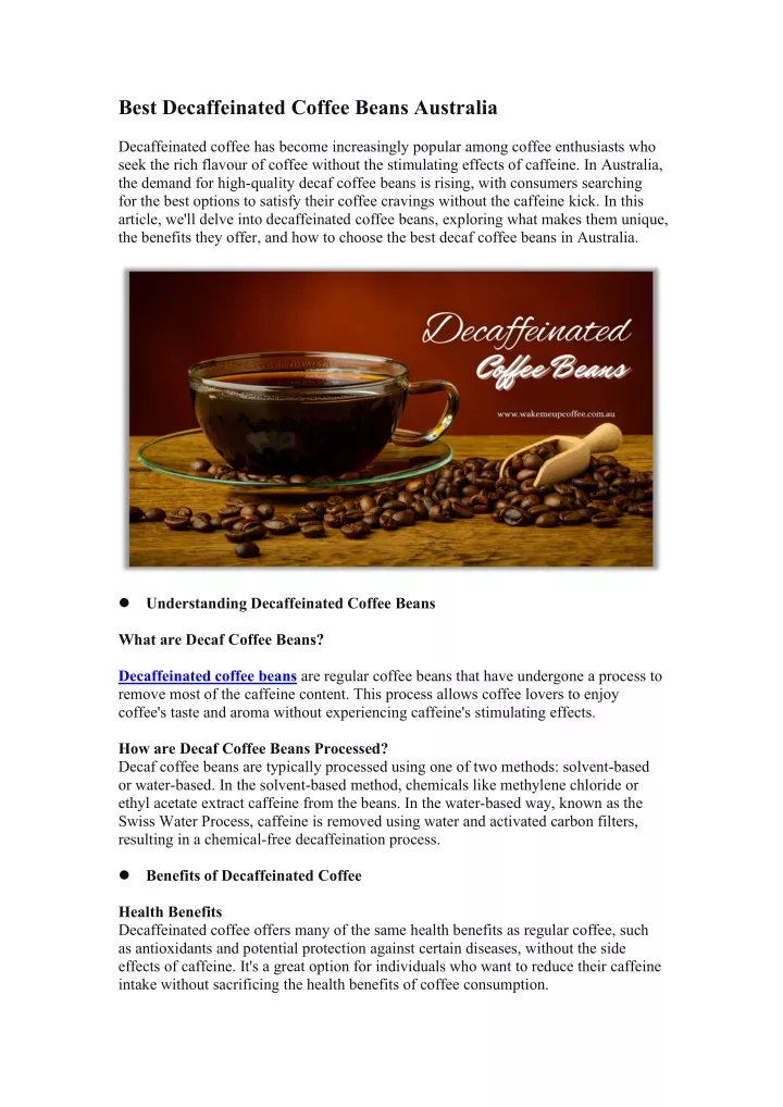 best decaffeinated coffee beans australia