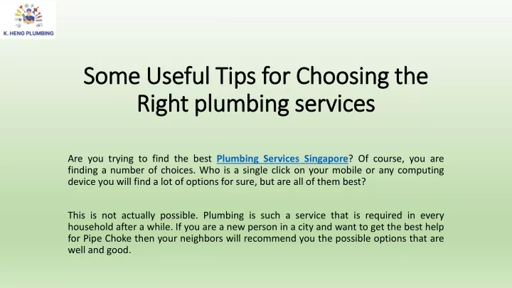 some useful tips for choosing the right plumbing services