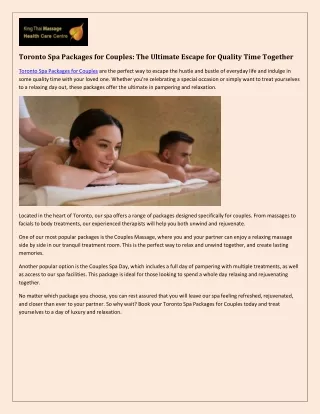 Toronto Spa Packages for Couples: Relax and Reconnect Together