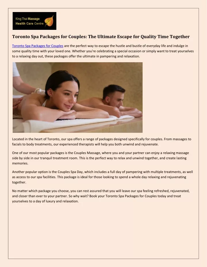 toronto spa packages for couples the ultimate