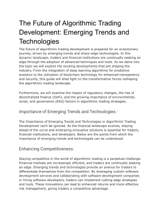 the future of algorithmic trading development