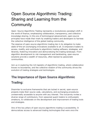 Open Source Algorithmic Trading_ Sharing and Learning from the Community