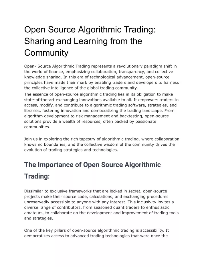 open source algorithmic trading sharing
