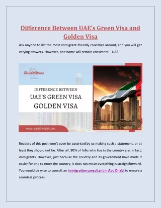 Difference between UAE's Green Visa and Golden Visa