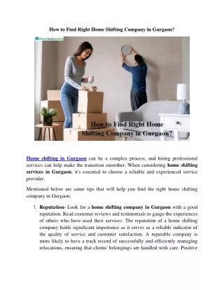 how to find right home shifting company in gurgaon