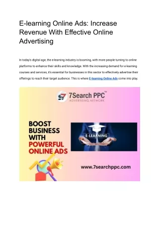 E-learning Online Ads: Generate Sales through Effective Online Advertising