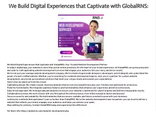 We Build Digital Experiences that Captivate with GlobalRNS