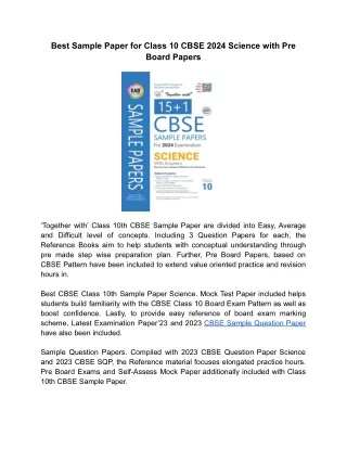 best sample paper for class 10 cbse 2024 science