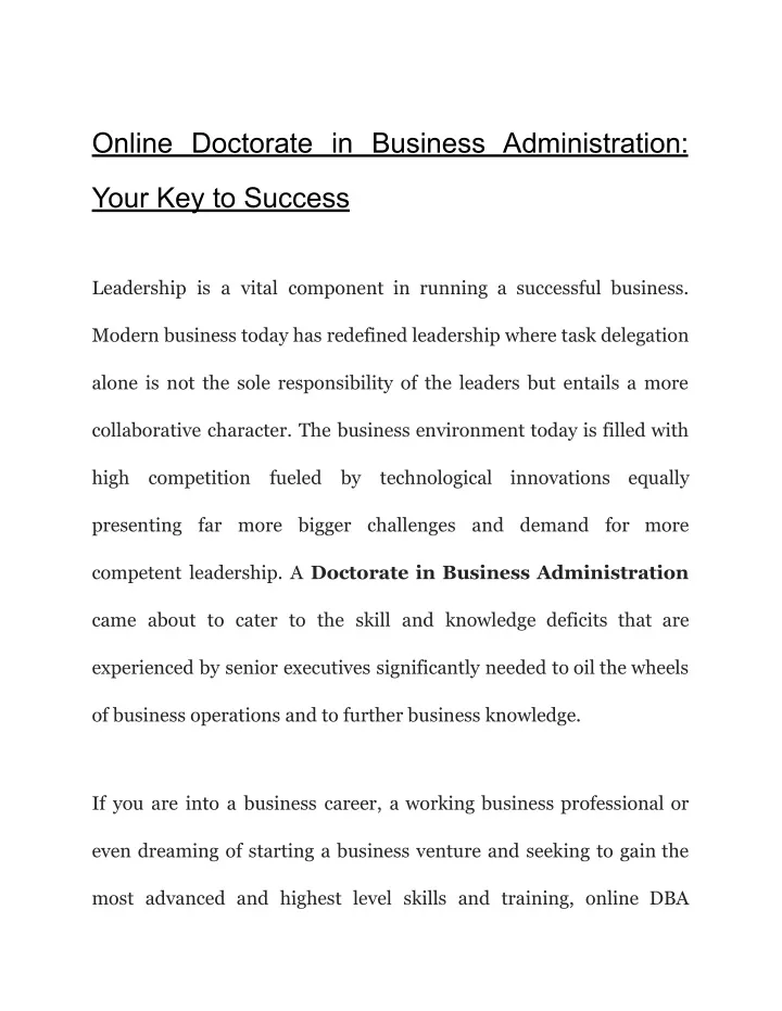 online doctorate in business administration